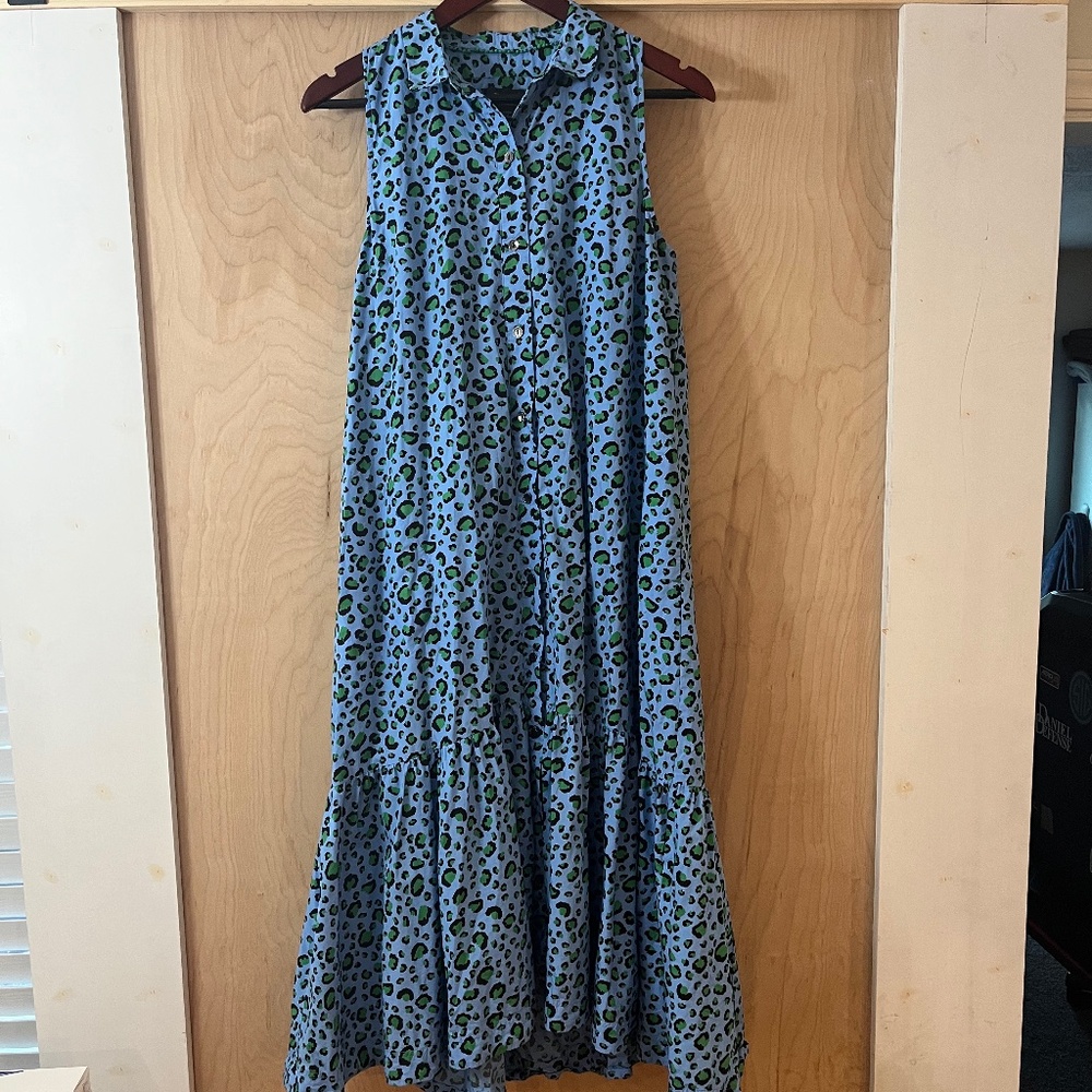 Anthropologie Maeve Blue and Green Polkadot Dress